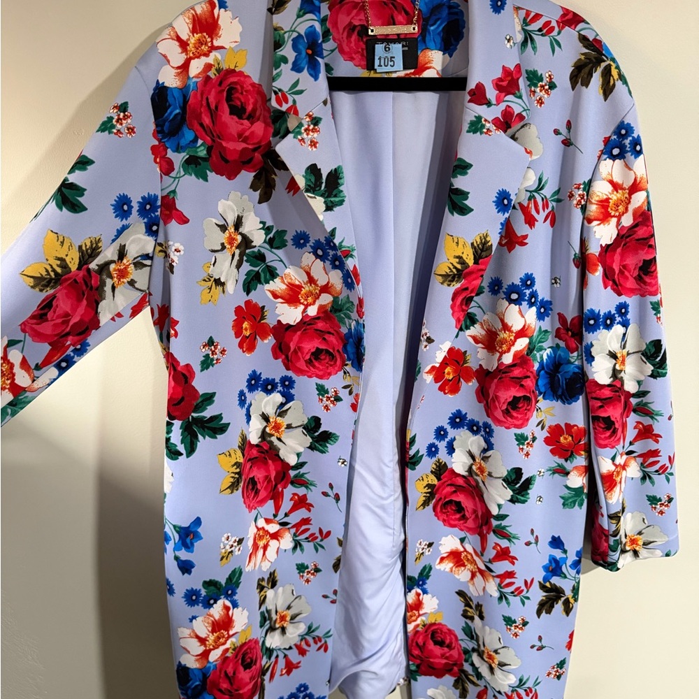 Tahari Floral Blazer with Red and Blue